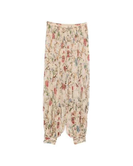 Into The East Natural Printed Silk Trousers