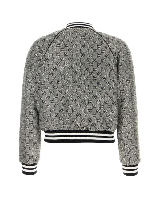 Gucci Gray Embellished Tweed Bomber Jacket