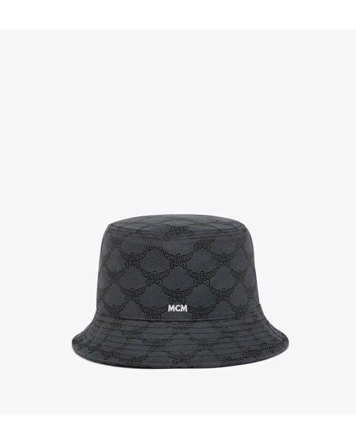 MCM Black Bucket Hat In Lauretos Denim Jacquard