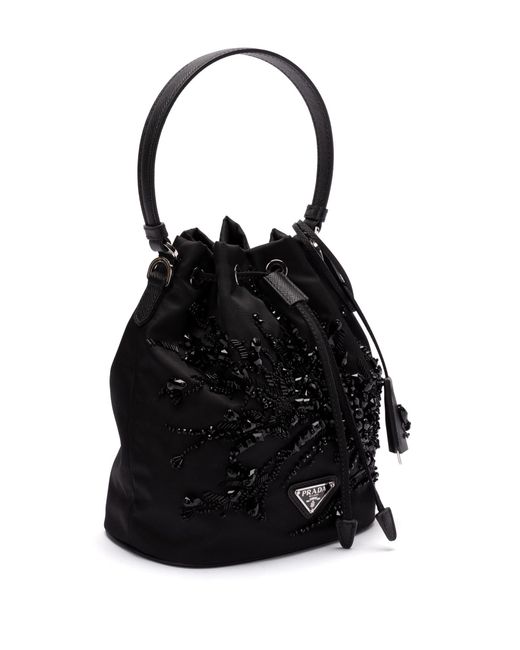 Prada Black Enamel Triangle-Logo Tote Bag