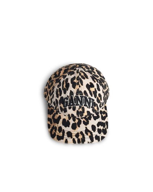 Ganni White Leopard Print Cotton Cap