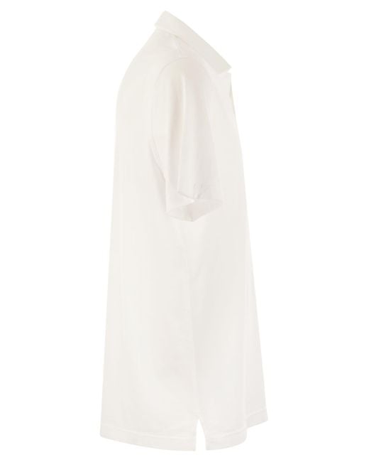 Fedeli White Cotton Polo Shirt With Open Collar for men