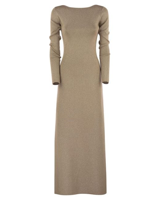Max Mara Bracco Viscose En Lurex Slim Jurk in het Natural