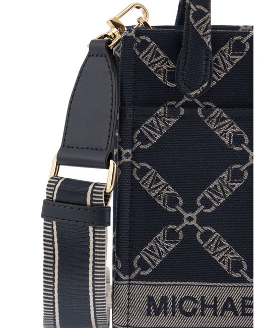 Michael Kors Blue Empire Jacquard Logo Shopper Bag Xs