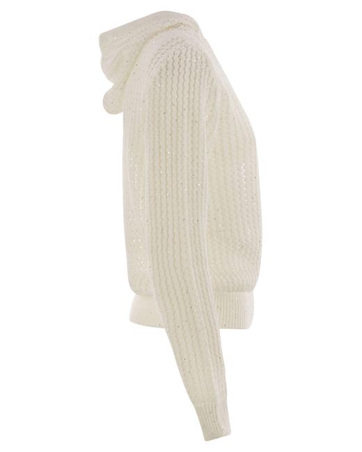 Peserico White Pure Cotton Cordonet Jumper With Sequins