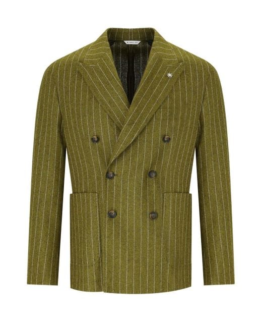 Manuel Ritz Green Pinstriped Double Breasted Jacket for men