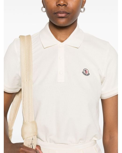 Moncler White Logo Patch Polo Shirt