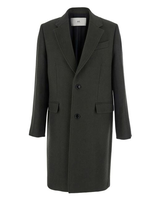 AMI Black Tailored Wool Coat With Notch Lapel for men