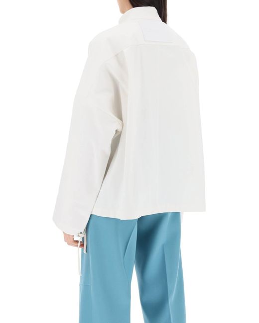 Chaqueta de blusón de gran tamaño en lienzo Jil Sander de color White