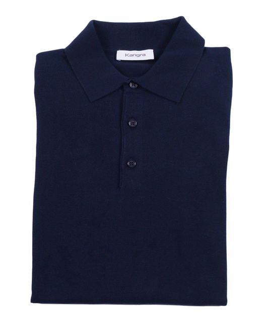 Kangra Cashmere Blue Polo Con Bottoni Rasata Calata for men