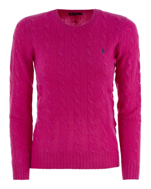 Wool e Cashmere Cable Knit Sweater di Polo Ralph Lauren in Pink
