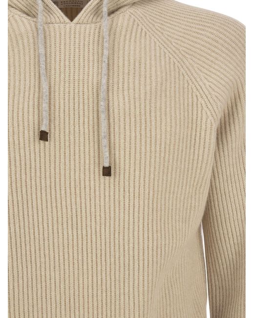 Brunello Cucinelli Sweatshirt Style in Cashmere Rib in Natural für Herren