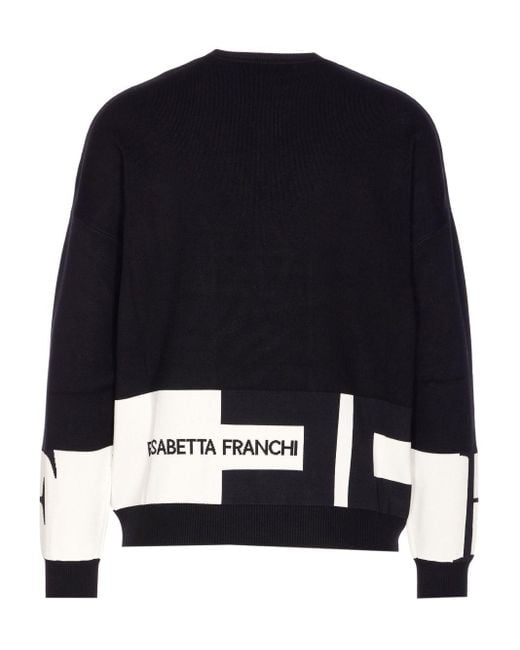 Elisabetta Franchi Black Inlaid Logos Colour-Block Crewneck Sweater