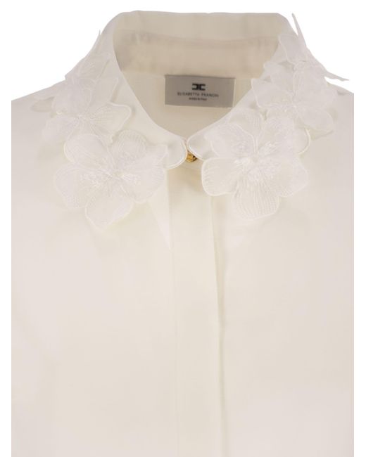 Elisabetta Franchi White Georgette Shirt With Floral Embroidery