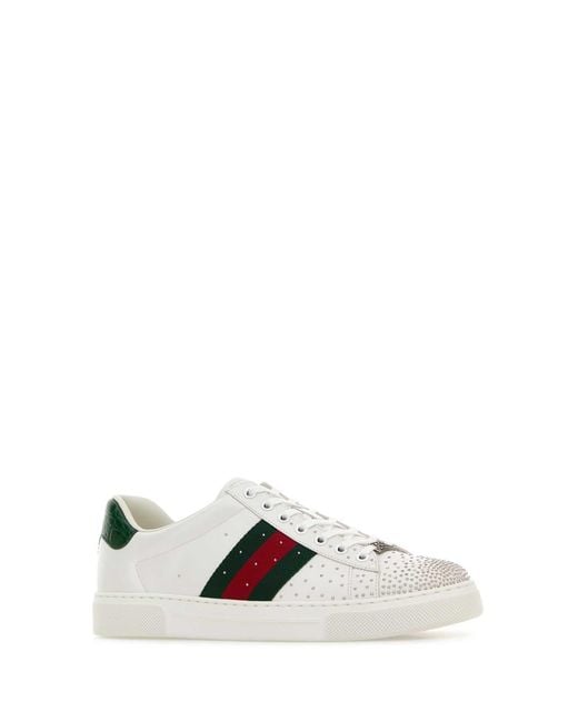 Gucci White Ace Studded Trainers With Web for men