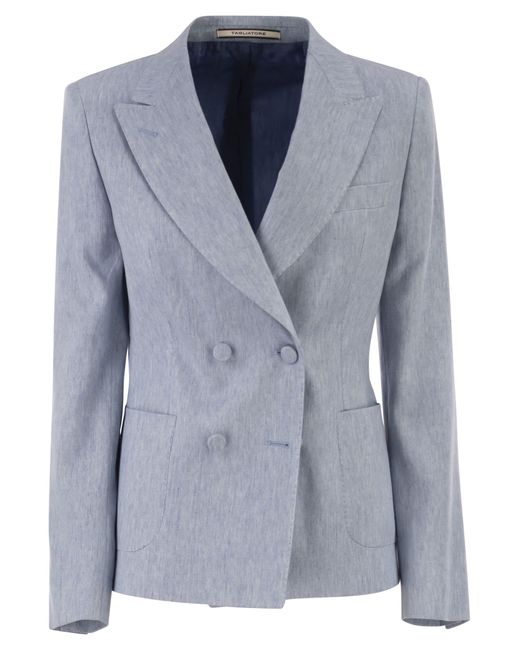 Blazer elástico de lino y algodón con doble botonadura Tagliatore de color Blue