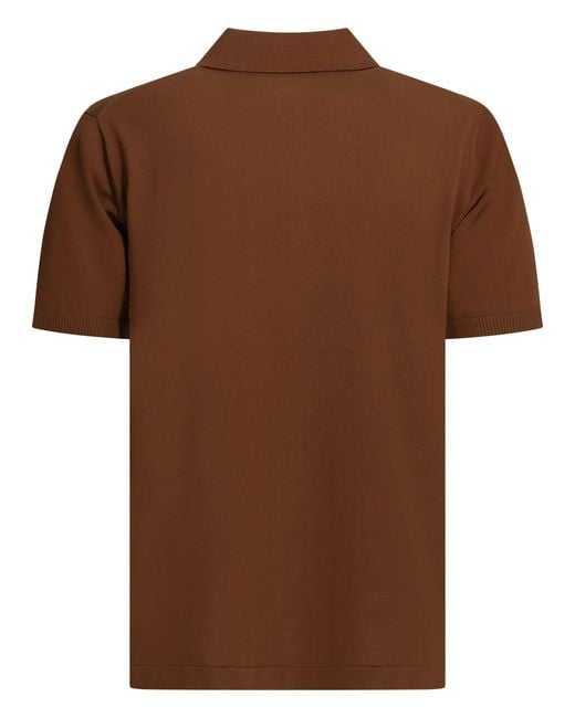 Beams Plus Brown Cotton Button-Down Polo Shirt