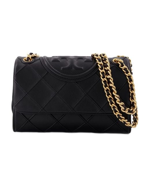 Tory Burch Black Fleming weicher kleiner Hobo -Bag schwarzes Leder