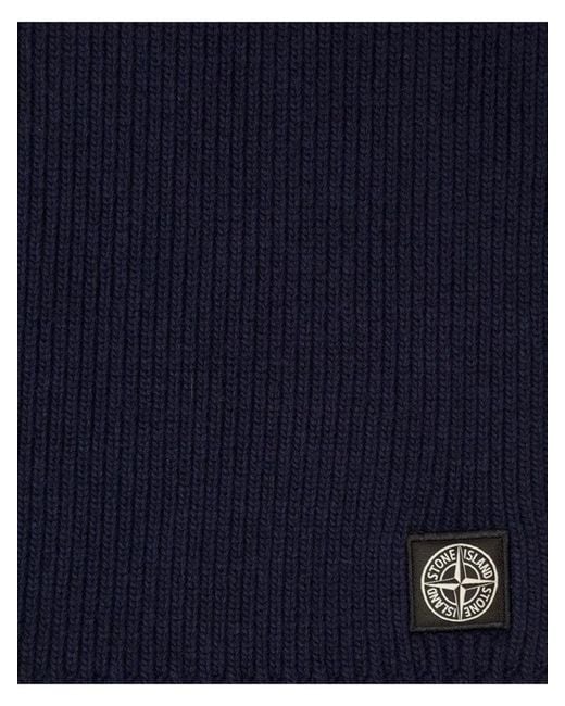 Stone Island Blue Scarf With Logo Patch