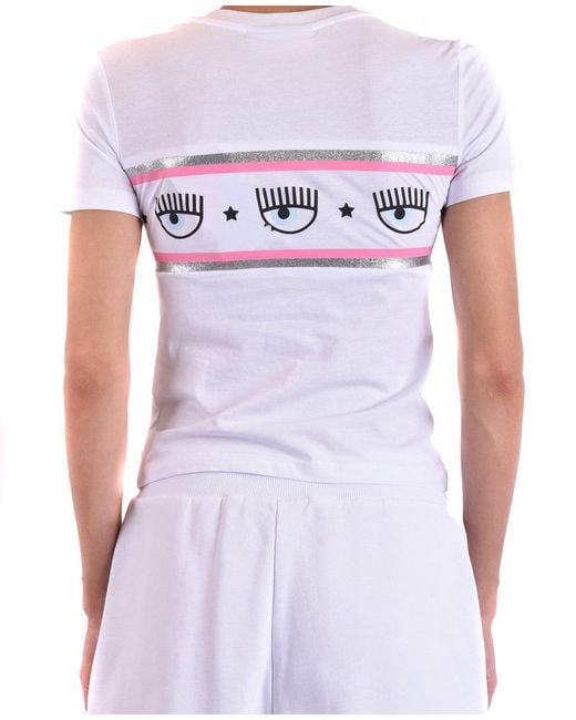 Chiara Ferragni White Fitted T-Shirt With Playful Eye Motif