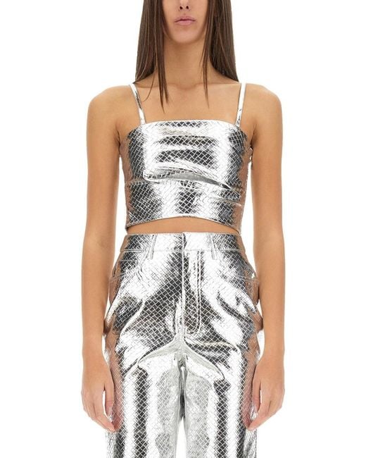 ROTATE BIRGER CHRISTENSEN White Cropped Top With Textured Reptilian Design