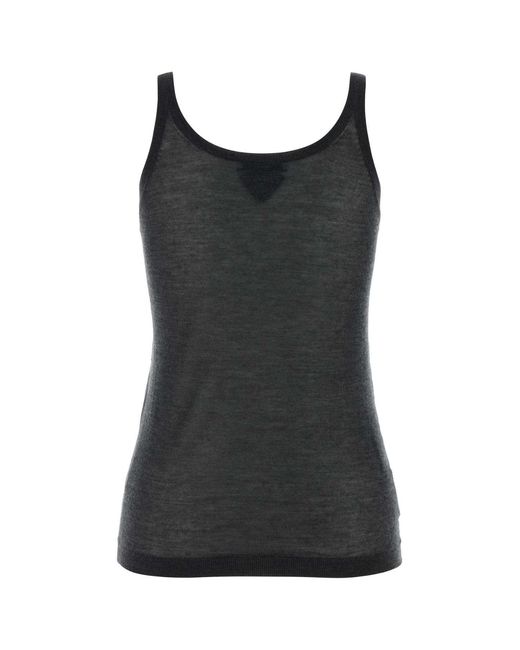 Prada Black Graphite Cashmere Blend Tank Top