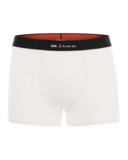 Kiton White Stretch Cotton Boxer Shorts With Logo for men