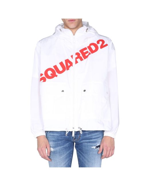 DSquared² White Logo Hooded Windbreaker for men