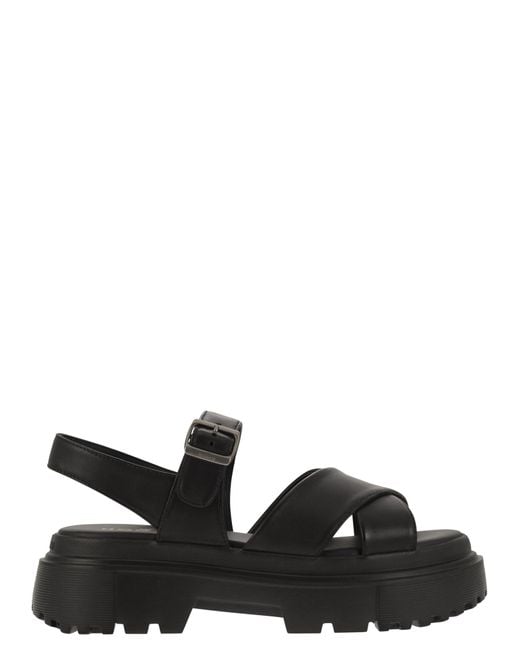 Sandale en cuir avec semelle intermédiaire Hogan en coloris Black