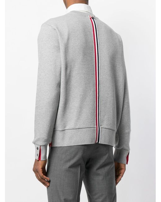 Thom Browne Gray Crewneck Pullover W/ Center Back Rwb Stripe for men