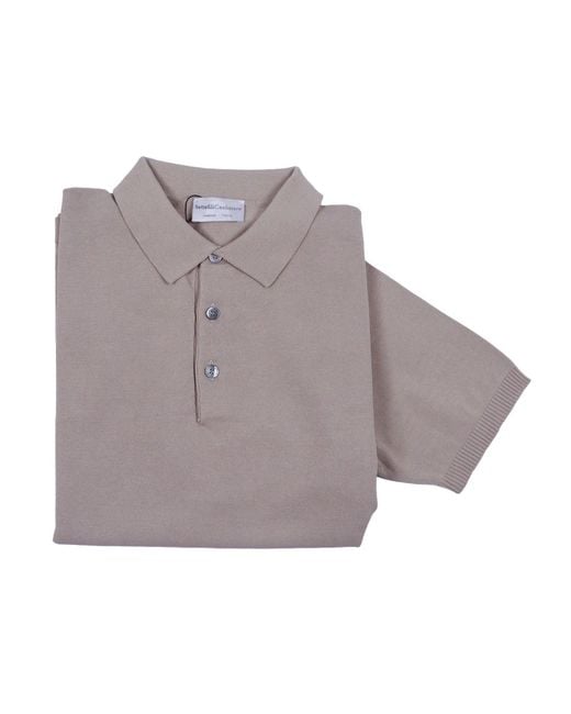 Sette Fili Cashmere Gray Short-Sleeved Polo Shirt With Tubular Hem And Side Slits Cotton M/C for men