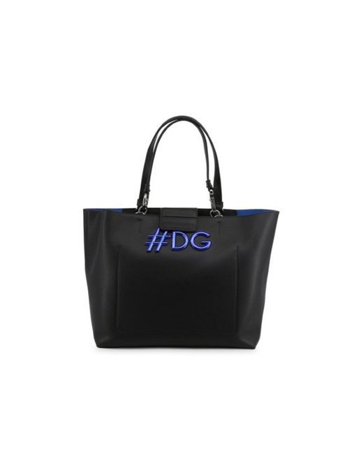 Dolce & Gabbana Black Leather Dauphine #dg Shopping Tote Bag