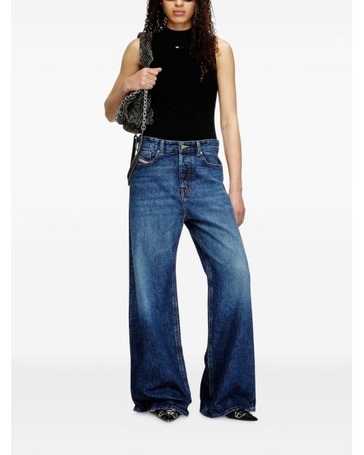 DIESEL Blue Wide-Leg Denim Jeans With Relaxed Fit