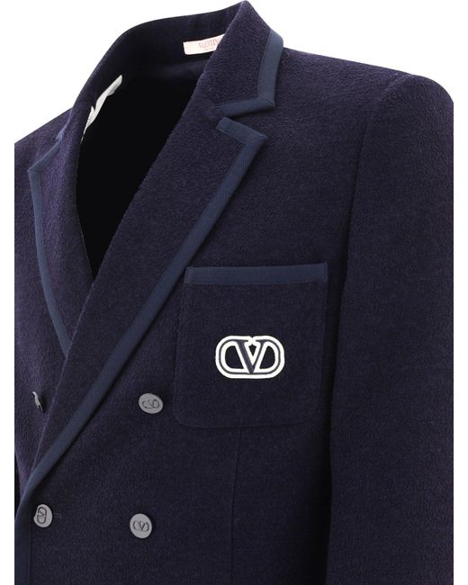 Valentino Bouclé Wool Blazer mit V -Logo Signature Stickerei in Blue für Herren