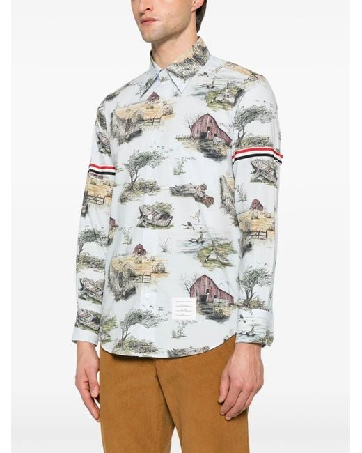 Thom Browne White Printed Shirt for men