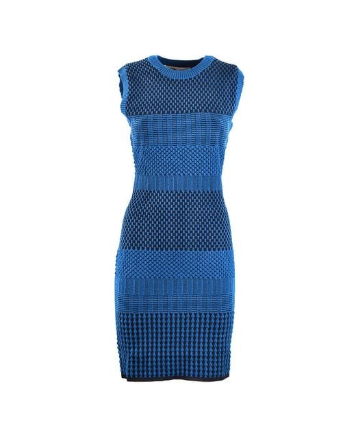 Diane von Furstenberg Blue Textured Bodycon Dress With Knit Design And Silhouette