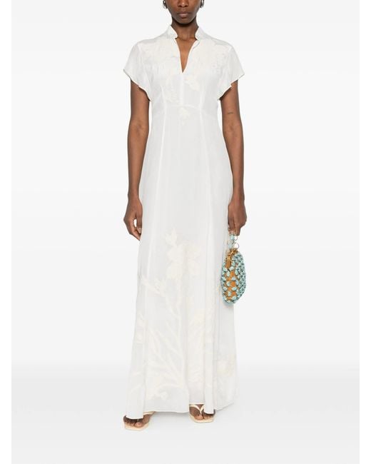 Forte_forte White Abito Crepe De Chine Ricamo "Iris Velvet"