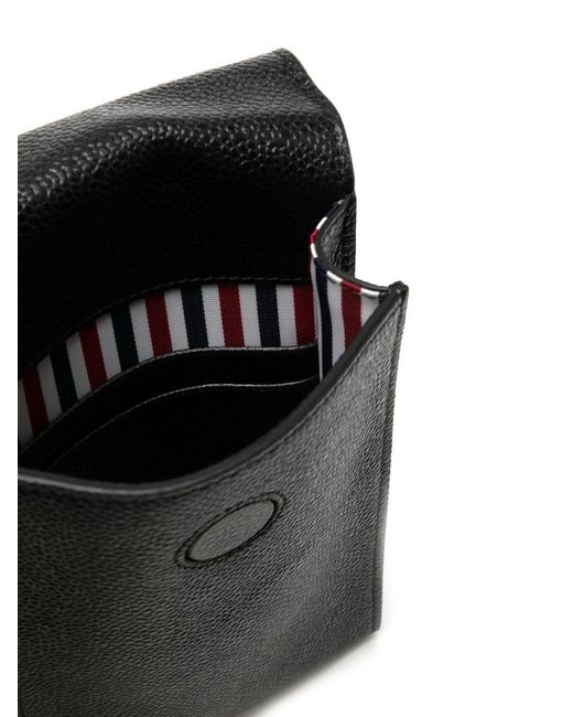 Thom Browne Black Umhängetasche mit Klappe aus genarbtem Leder