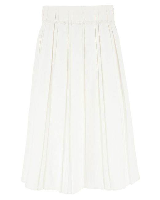 Jil Sander White Pleated Linen Midi Skirt