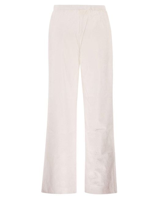 Mc2 Saint Barth White Wide-Leg Broderie Anglaise Cotton Trousers