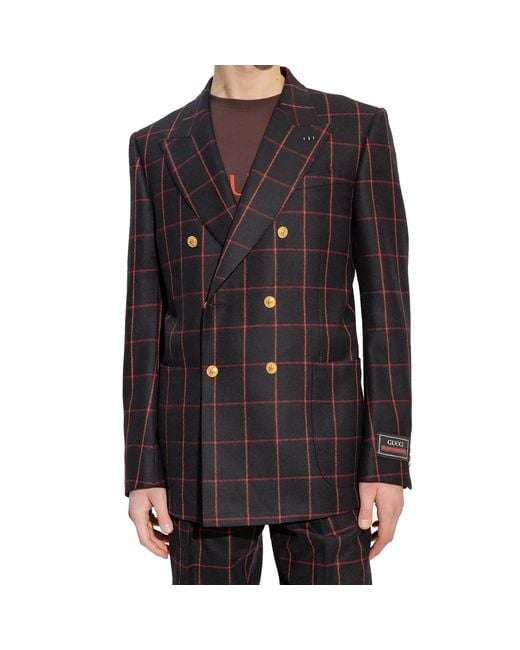 Gucci Black Double-Breasted Check Blazer for men