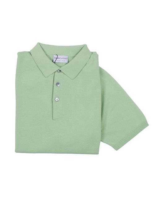 Sette Fili Cashmere Green Short-Sleeved Polo Shirt With Tubular Hem And Side Slits Cotton M/C for men