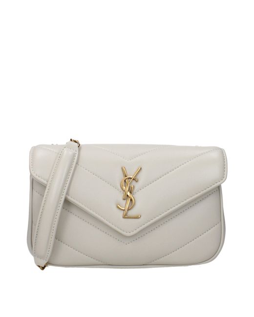 Saint Laurent Gray Loulou Crossbody Bag Light/Cream Leather