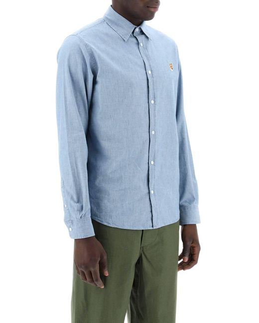 Maison Kitsuné "fox Head Cotton Chambray Shirt" in het Blue
