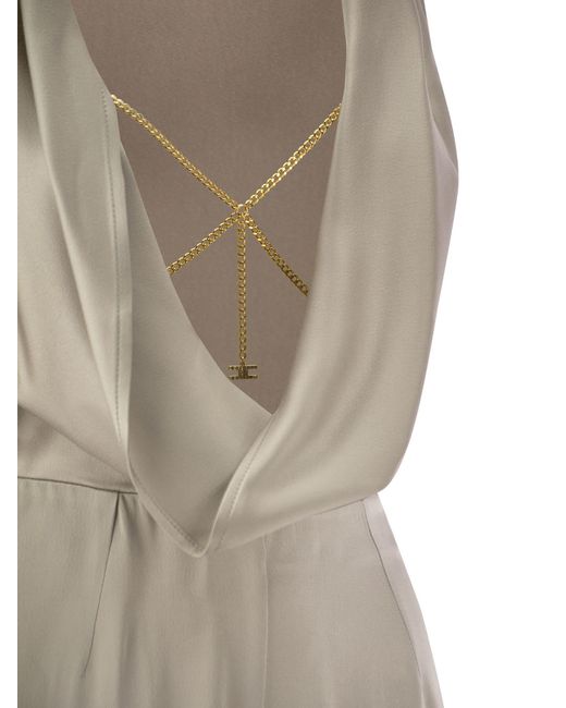 Elisabetta Franchi Natural Fluid Crepe Jumpsuit With Bra Accessory