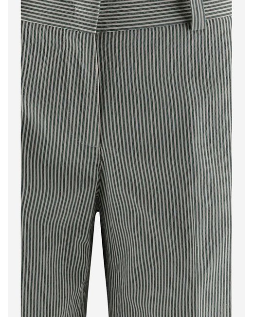 Ql2 Gray Cotton Blend Pants With Striped Pattern