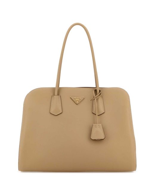Prada Natural Beige Leather Shopping Bag