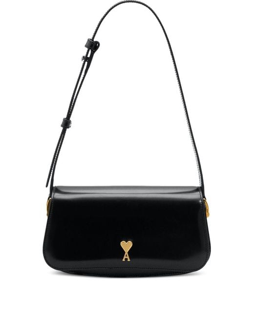 AMI Black Leather Shoulder Bag With Logo On The Front