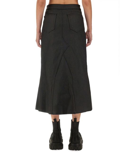 Rick Owens Black Coated Midi Skirt