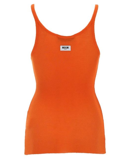 MSGM Orange Solid Scoop Neck Top
